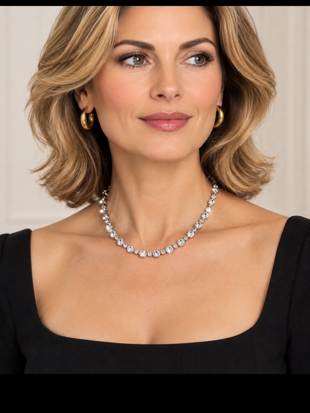 Swarovski Alloy Bezel - set White Crystals chain choker 16,5”